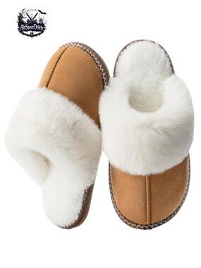 Fuzzy Memory Foam Slippers Faux Fur Lined Anti-Slip House Shoes